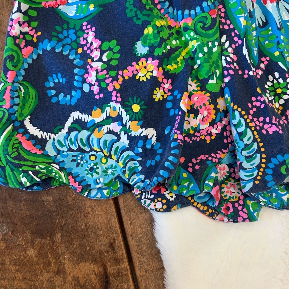 Lilly Pulitzer Navy Blue Floral Scallop Hem Shorts - Picture 2 of 5